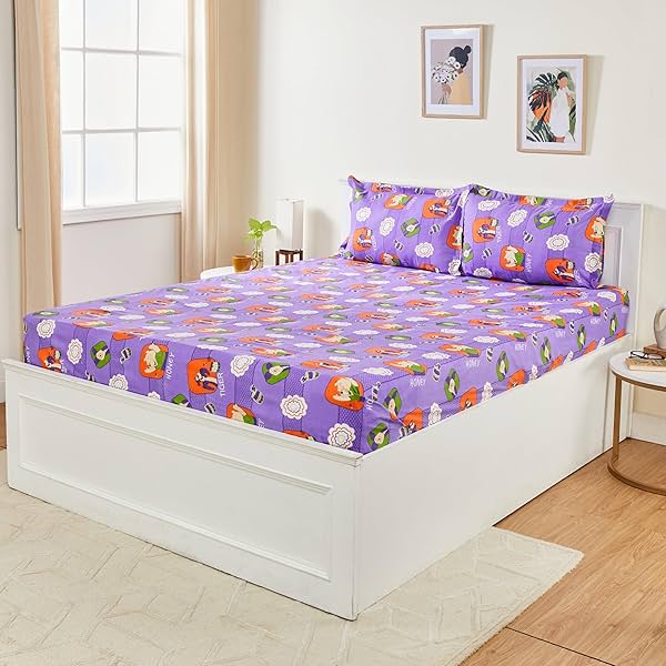 Image of Amazon Brand - Solimo Cartoon 120 TC Cotton Double Bedsheet