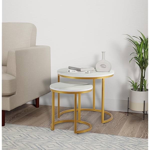 Image of Amazon Brand - Solimo Chelner Laminated Marble Nesting Table Set