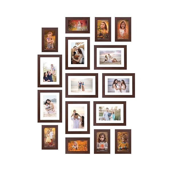 Image of Amazon Brand - Solimo Collage Set of 16 Brown Photo Frames ( 4 X 6 inch - 8 & 6 X 8 Inch - 8)