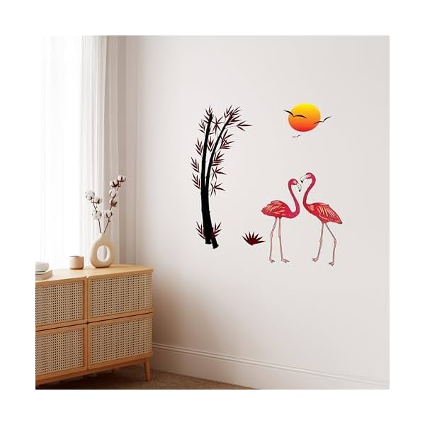 Image of Amazon Brand - Solimo 'Flamingos and Bamboo at Sunset' Wall Sticker