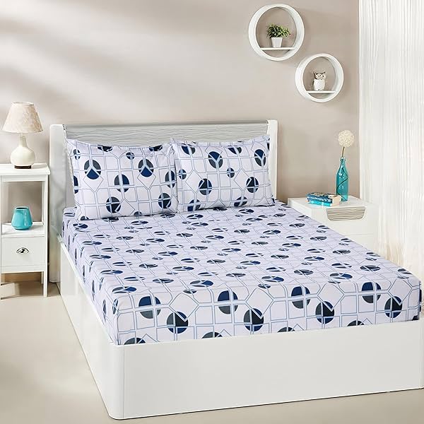 Image of Amazon Brand - Solimo Geometrical 180 TC Cotton Double Bedsheet 