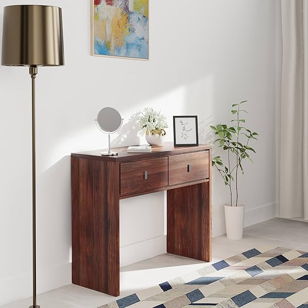 Image of Amazon Brand - Solimo Krestel Engineered Wood Desk | Console Table | Dressing Table (2 Drawers with Knob Handle, Columbi