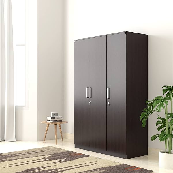 Image of Amazon Brand - Solimo Madray Engineered Wood Wardrobe, Wenge, 3 Door