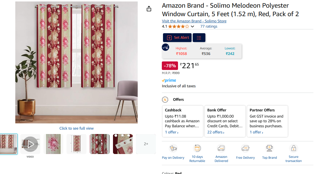 Image of Amazon Brand - Solimo Melodeon Polyester Window Curtain