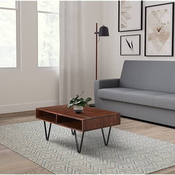 Image of Amazon Brand - Solimo Mescla Coffee Table with 2 Shelves (Solid Acacia Wood and Iron, Natural Finish)