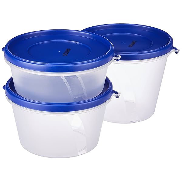 Image of Amazon Brand - Solimo Nestable & Stackable Polypropylene Container Set, Round, Set of 3, Blue