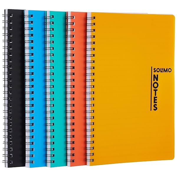 Image of Amazon Brand - Solimo Notebooks, Spiral-Bound, Lightweight, Vibrant Colours (A5, 100 Pages, 70 GSM, Set of 5)