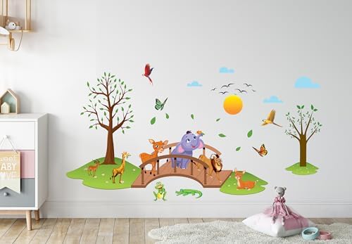 Image of Amazon Brand - Solimo Nursery Zoo Animals PVC Vinyl Wall 