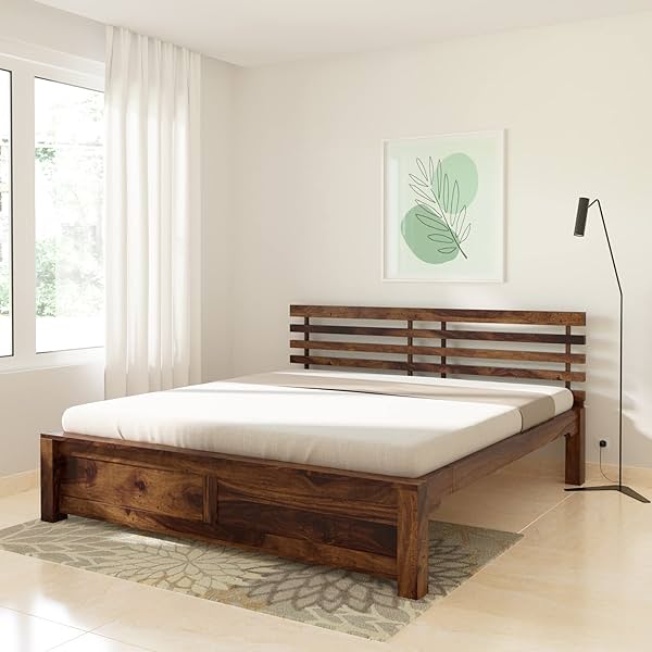 Image of Amazon Brand - Solimo Nuzze Sheesham Wood 5 Plank King Bed Without Storage (Natural Finish)