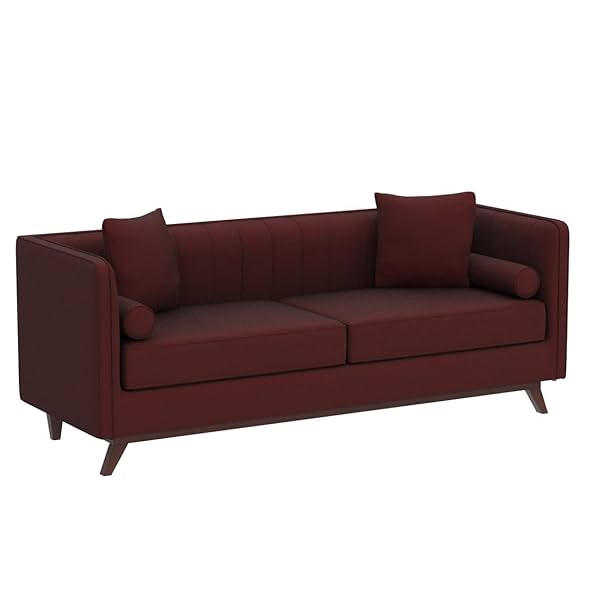 Image of Amazon Brand - Solimo Ohrid 3 Seater Sofa (Fabric, Garnet Red)