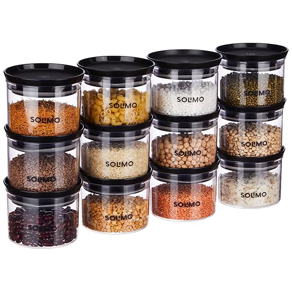 Image of Amazon Brand - Solimo Plastic Storage Jar and Container Set, Containers for Kitchen Storage Set