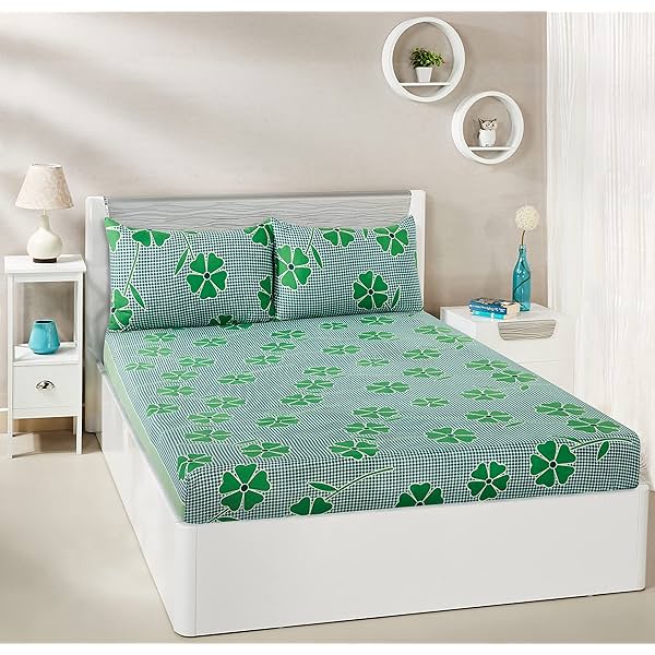 Image of Amazon Brand - Solimo Polycotton Dreamy Green Single Bedsheet with 1 Pillow Cover