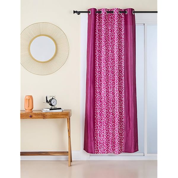 Image of Amazon Brand Solimo Polyester Cotton Curtains (7 FT, Floral Print, Wine)