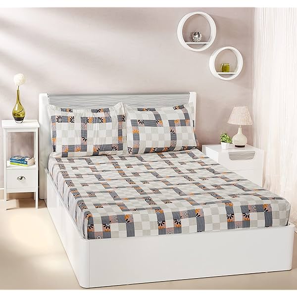 Image of Amazon Brand - Solimo Polyester Monochrome Maze Double Bedsheet with 2 Pillow Cover