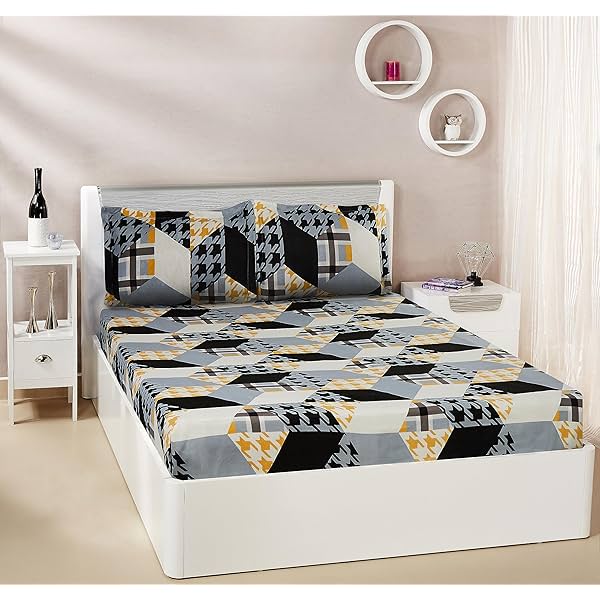 Image of Amazon Brand - Solimo Polyester Placid Patch King Bedsheet with 2 Pillow Covers