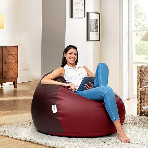 Image of Amazon Brand Solimo Premium Faux Leather Bean Bag Filled with Beans