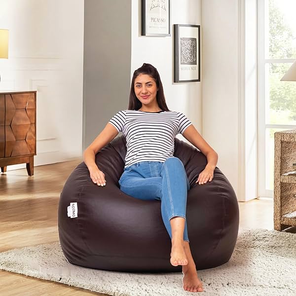 Image of Amazon Brand Solimo Premium Faux Leather Bean Bag Filled with Beans