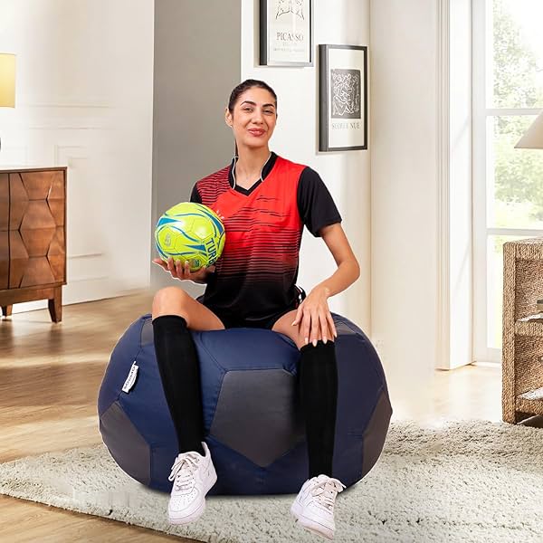 Image of Amazon Brand Solimo Premium Faux Leather Football Bean Bag, Filled with Beans