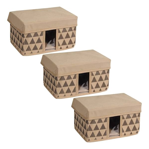 Image of Amazon Brand - Solimo Printed Fabric Rectangular Storage Box, Medium, Set of 3, Brown