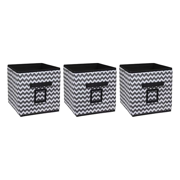 Image of Amazon Brand - Solimo Printed Fabric Storage Box, Large, Set of 3, Black