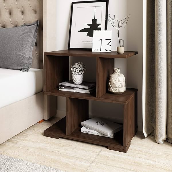 Image of Amazon Brand - Solimo Quess Engineered Wood Walnut Finish Contemporary Bedside Table (Brown)