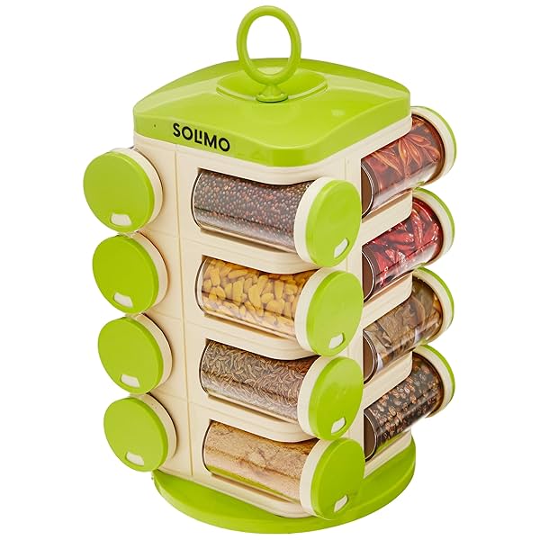 Image of Amazon Brand - Solimo Revolving 16 Pieces Plastic Rack Set