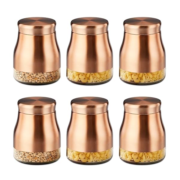 Image of Amazon Brand - Solimo Rose Gold Tapered Glass Jar | 750 ml Set of 6