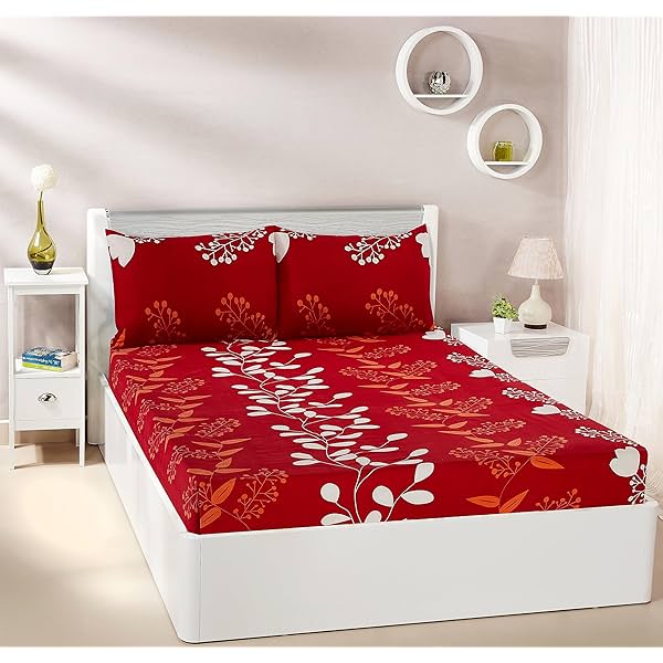 Image of Amazon Brand - Solimo Ruby Foliage Double Bedsheet with 2 Pillow Covers