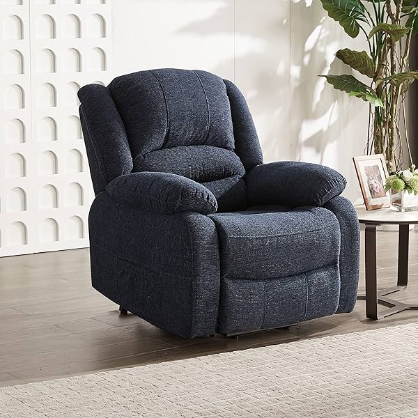 Image of Amazon Brand - Solimo Selna Power Lift 1 Seater Fabric Recliner (Blue)