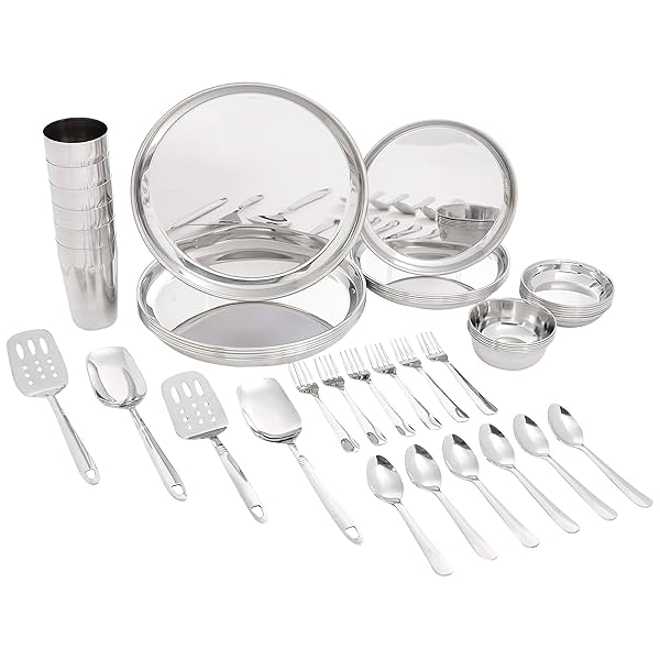 Image of Amazon Brand - Solimo Stainless Steel Dinner Set - 44 Pieces