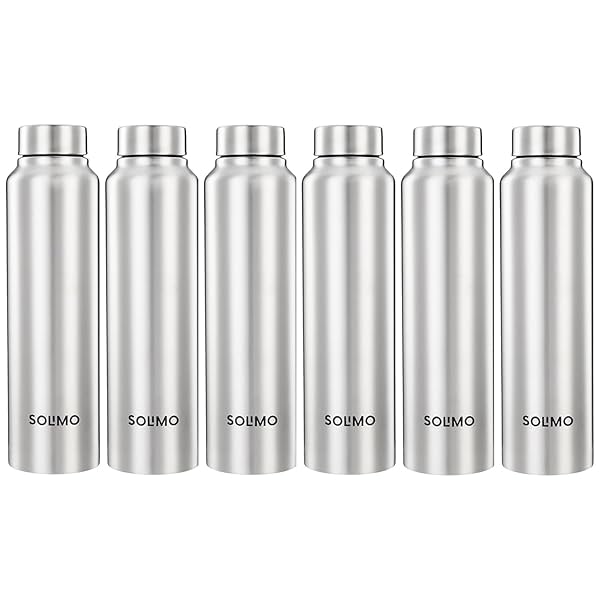 Image of Amazon Brand - Solimo Stainless Steel Water Bottles, 1L * Set of 6