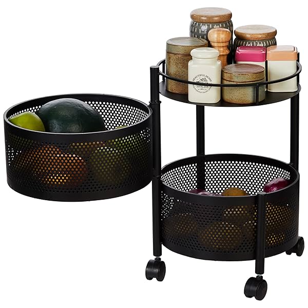 Image of Amazon Brand - Solimo Storage Rack | 2-Layer Revolving Vegetable Kitchen Rack |