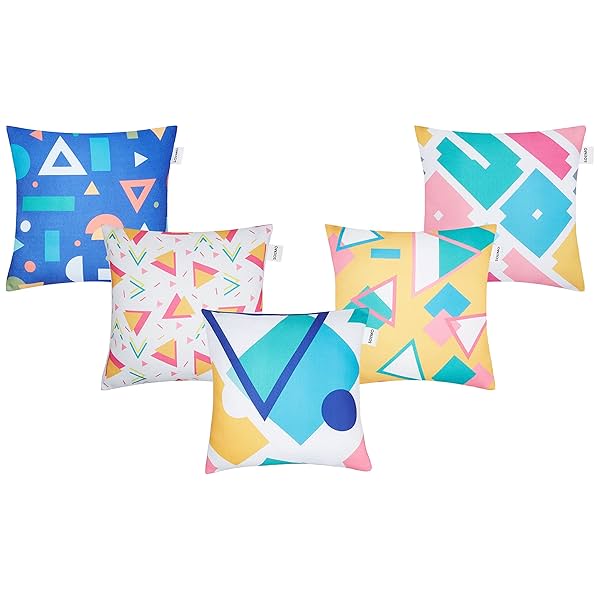 Image of Amazon Brand - Solimo Suaz Polyester Printed Cushion Covers, Set of 5