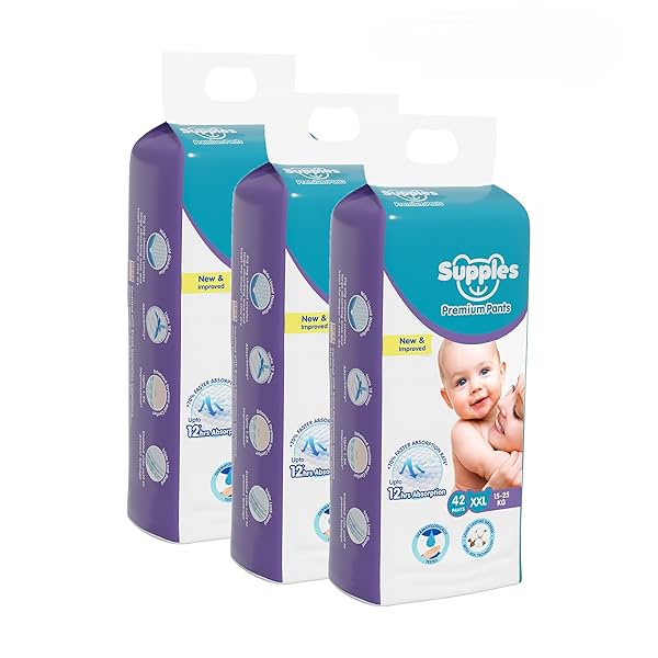 Image of Amazon Brand - Supples Premium Baby Diaper Pants 42 x 3 Packs