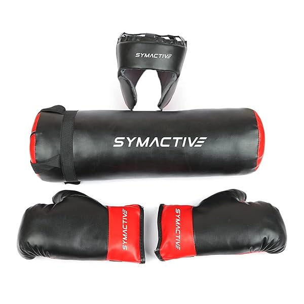 Image of Amazon Brand - Symactive Kids Boxing Set (1 Punching Bag, 1 Head Guard, 2 Boxing Gloves)