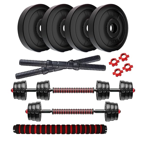 Image of Amazon Brand - Symactive PVC 12 Kg 3-in-1 Convertible Dumbbells 