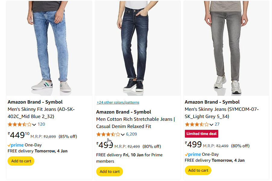 Image of Amazon Brand - Symbol Men's Fashion Jeans Starts @ ₹449