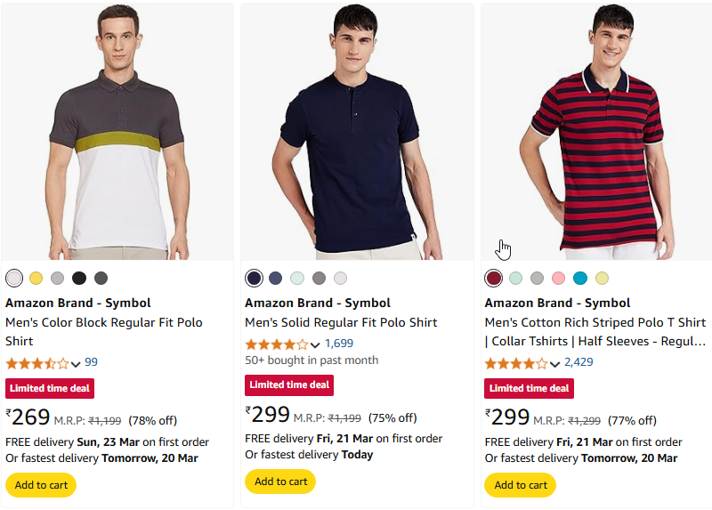 Image of Amazon Brand - Symbol Men's Fit Polo T-Shirt Starting Price At ₹269