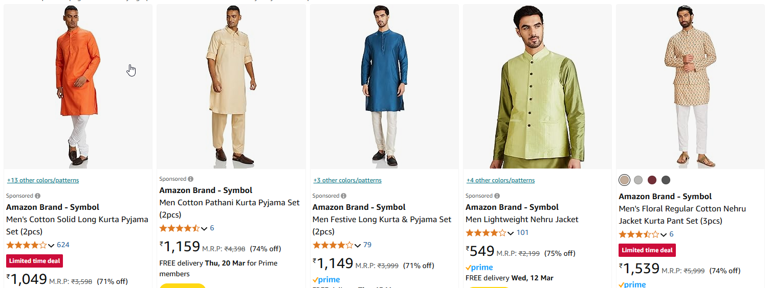 Image of Amazon Brand - Symbol Men's Kurta Pant Set Minimum 70% Discount