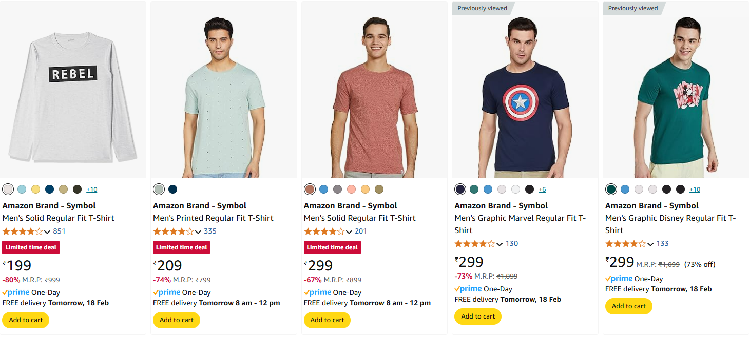 Image of Amazon Brand - Symbol Men's Regular Fit T-Shirt starting @ ₹199