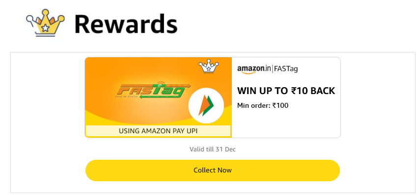 Image of Amazon Fasttag Offer: Win Upto ₹10 Cashback on Minimum order value of ₹100