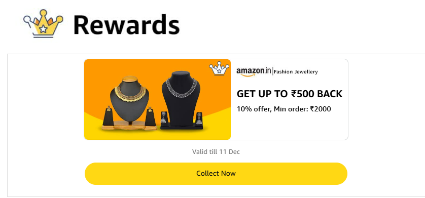 Image of Amazon Jewellery Offer: 10% Discount Up To ₹500 Cashback On Minimum Order value of ₹2000