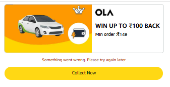 Image of Amazon OLA Offer : Up to ₹100 Cashback on Minimum Order Value ₹149