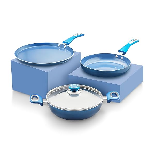 Image of Amazon Solimo Blue Ceramic Non Stick 4 Pcs