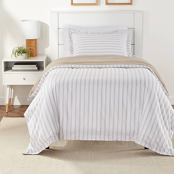 Image of AmazonBasics Microfiber 2-Piece Quilt/Duvet/Comforter Cover Set - Single (66x90-inch), Grey Striped - with pillow cover