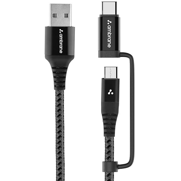 Image of Ambrane 2 in 1 Type-C & Micro USB Cable with 3A Fast Charging Mobile Cable, 480 mbps Data Sync