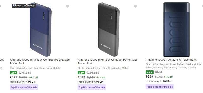 Image of Ambrane Powerbanks starting At ₹.599