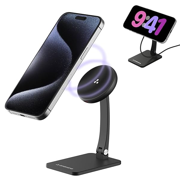 Image of Ambrane Qi2 & Magsafe 15W Wireless Charger with Premium Metal Mobile Stand