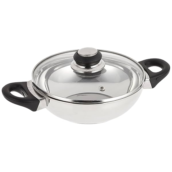 Image of Anjali Fiesta Stainless Steel Kadai with Lid, 1.3 litres, Silver