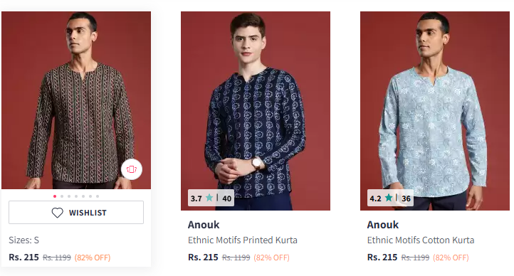 Image of Anouk Men Printed Pure Cotton Kurta Starting At @₹215 